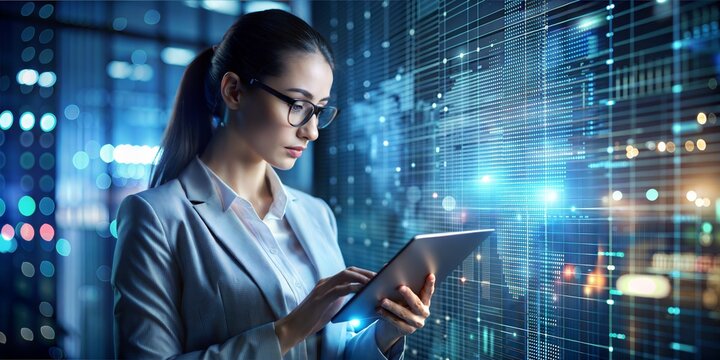 the young woman working at the business panel