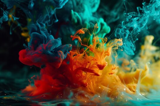Colorful ink in water on a black background concept, Colorful ink background, AI-generated