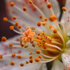 Fototapeta premium Vibrant closeup macro shot of floral stamen