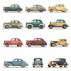 a group of different colored cars on a white background