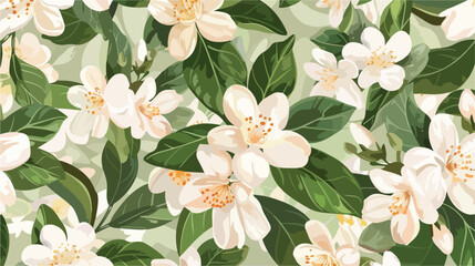 Seamless pattern of blossomed white jasmine flowers.