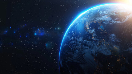 Obraz premium blue earth and space, global, international, technology and business background