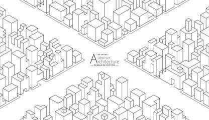 3D illustration Seamless design abstract urban building line drawing. 
