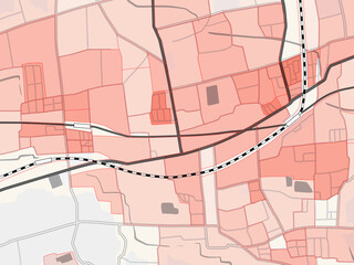 とある架空の近郊都市の人口分布図（背景白黒）