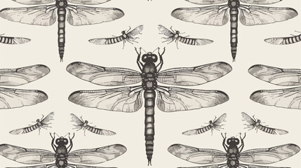 Seamless pattern with dragonflies hand drawn with con