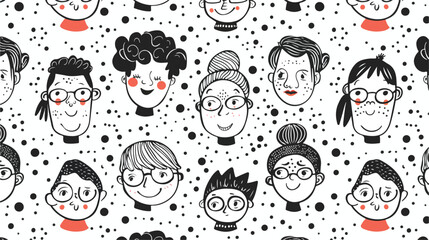 Seamless pattern with faces or heads of cute smiling