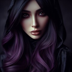 Portrait of a beautiful woman with long brunette hair, makeup, and glamorous style