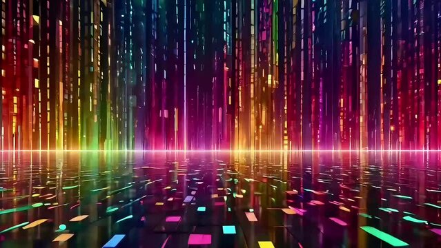 A vibrant neon glow of spectrum dynamic dimension background with slow motion up and forward.