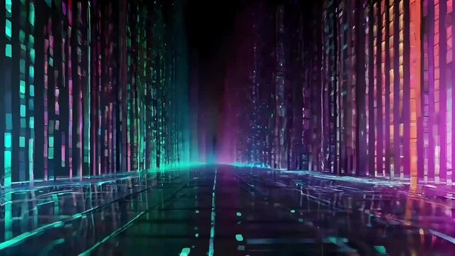 A vibrant neon glow of spectrum dynamic dimension background with slow motion up and forward.