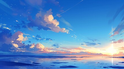 A beautiful, clean sunset sky with an ocean view. Generative AI