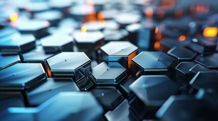 Fototapeta premium Futuristic Hexagonal Grid with Blue and Orange Glow