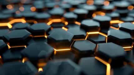 Obraz premium Futuristic Black Hexagonal Grid with Orange Light