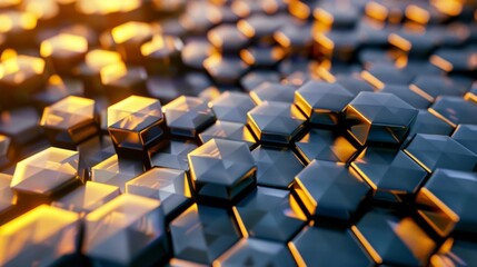 Fototapeta premium Futuristic Black Hexagonal Grid with Orange Light
