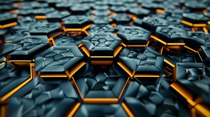 Fototapeta premium Futuristic Black Hexagonal Pattern with Orange Glow