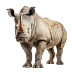 Obraz premium A powerful rhinoceros stands proudly, showcasing its massive horn and thick skin,on a Transparent background