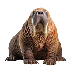 Fototapeta premium Close-up of a majestic walrus with long tusks and wrinkled skin, showcasing its impressive size and unique features.