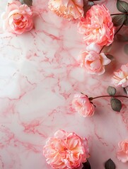 Beautiful roses on luxurious pink marble. Generative AI