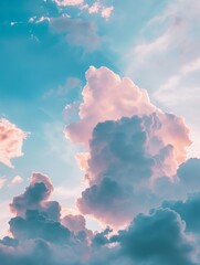 A blue sky with many beautiful clouds. Generative AI