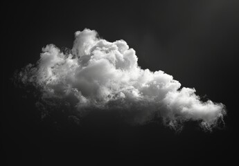An isolated cloud in the air on a black background. Fog, white clouds, or haze for designs isolated on black. Abstract cloud or dust isolated on black, abstract cloud.