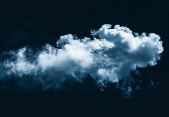Fototapeta premium An isolated cloud in the air on a black background. Fog, white clouds, or haze for designs isolated on black. Abstract cloud or dust isolated on black, abstract cloud.