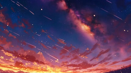 The beautiful night sky where shooting stars fall. Generative AI