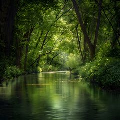 Tranquility Embodied: Serene Waterways Nestled in Verdant Woodlands
