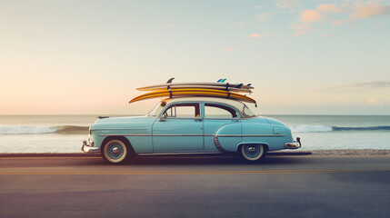 サーフボードとビンテージカーでサーフトリップ Surfboard and vintage car for surf trip