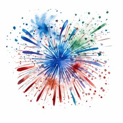 Fireworks in various colors and shape. United States Independence Day, watercolor illustration, Perfect for nursery art, simple clipart, single object, white color background. 
