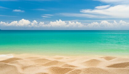 Fototapeta premium Tropical Tranquility: Closeup of Sandy Beach with Turquoise Sea