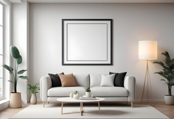 Frame mockup A paper size. Interior mockup with house background. Living room wall poster mockup design. Modern interior design. 3D render