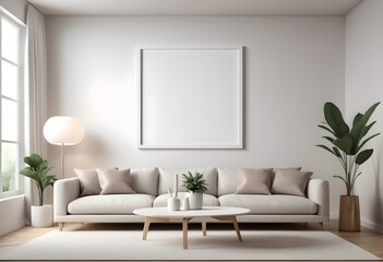 Frame mockup A paper size. Interior mockup with house background. Living room wall poster mockup design. Modern interior design. 3D render