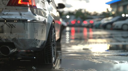 Close-Up View of Vehicle Parked in Outdoor Parking Area