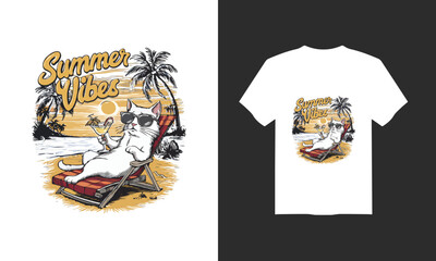New, Hello Summer T-Shirt Design, t-shirt design vector with cat, generated ai