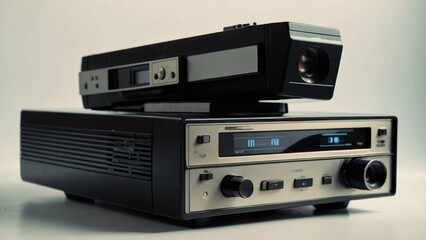 Obraz premium Retro reel to reel tape recorder on white background. Close up