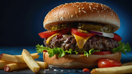 Delicious juicy appetizing fresh hamburgers burgers, fast food