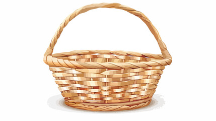 Straw basket with woven handle. Empty wicker without