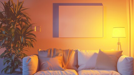 Living room wall poster and frame mockup serving as a conversation starter in a well-designed interior.