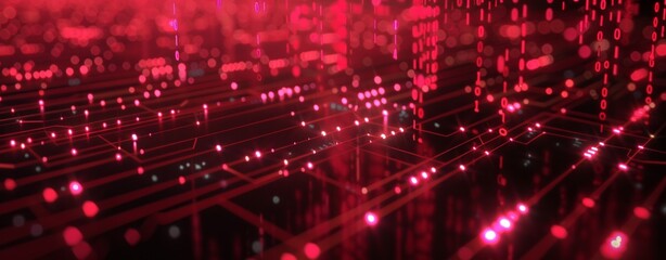 Fototapeta premium Abstract digital background with glowing connections and binary code, depicting a data transfer concept