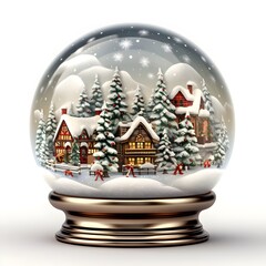 christmas ball with snow globe, Christmas glass sphere new year magic ball illustration toy country scene image fairy mood