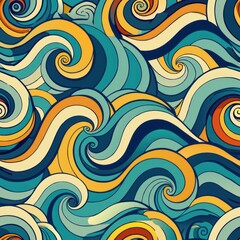 Seamless pattern of mosaic waves and curls, evoking the fluidity and movement of water, Generative AI