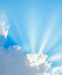 Sunbeam through the haze on blue sky, vertical