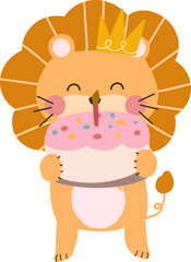 Cute lion with cake illustration vector