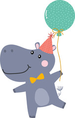 Cute hippo with balloon illustration vector