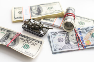 a toy tank, dollars, business