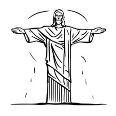 Black and White Drawing of Christ the Redeemer Statue doodle art
