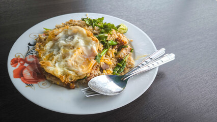 crispy pork fried rice, Thai food 