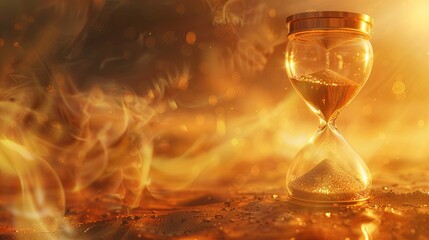An hourglass filled with sand sits atop a table, counting down time against a blurred background....