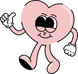 Cute groovy heart character illustration vector