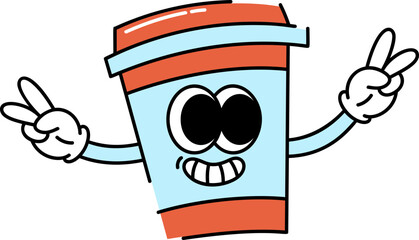 Cute groovy coffee cup character illustration vector