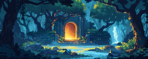 A mystical sanctuary hidden within the heart of a dense forest, where ancient guardians protect the secrets of the natural world.   illustration.